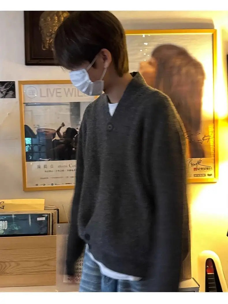 Sweater and Sweater Jacket Men's Autumn Cardigan Solid Color Versatile Relaxed Lazy and High-end Top Couple's Jacket