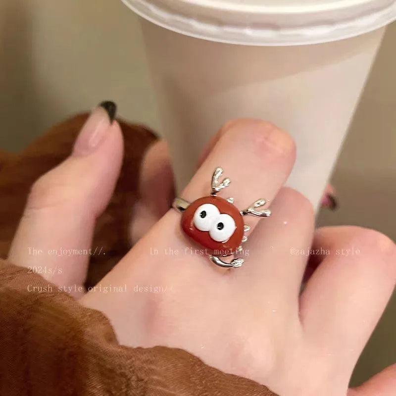 Cute and funny cartoon open rings, girl's fun personality, versatile, niche, unique design, index finger ring