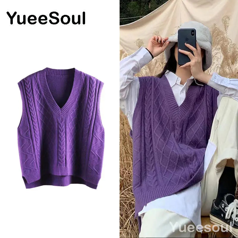 Sweet Kawaii Sweater Vest Printed Sleeveless Casual Outerwear Knitted Waistcoat 2023 Vintage Y2K Spring  E Girl Pullovers Tops