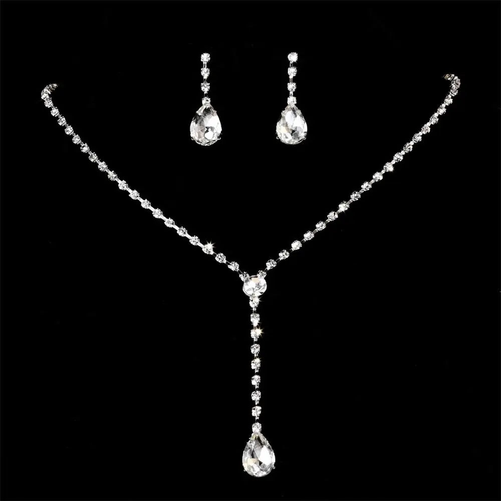 Wedding Dress Crystal Jewelry Set Shiny Banquet Ladies Rhinestone Necklace Earrings Bride Jewelry Gifts