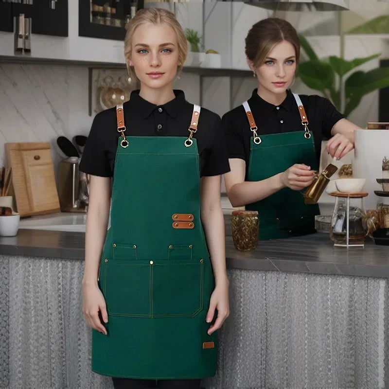 Kitchen Apron Waterproof Perfessional Kitchen Apron Restaurant Shop Waiter Work Uniform Women/Men With Pockets Cleaning Pinafore