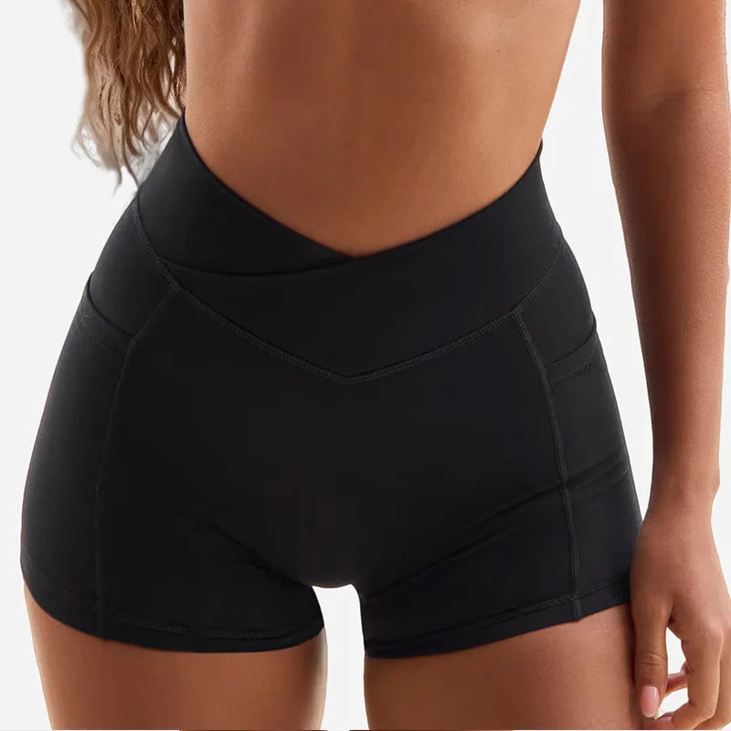 Women's Yoga Suit High Elasticity Naked Breathable Elastic Cross Waist Shorts Hanging Neck Bra Beautiful Back Gym Exercise Set