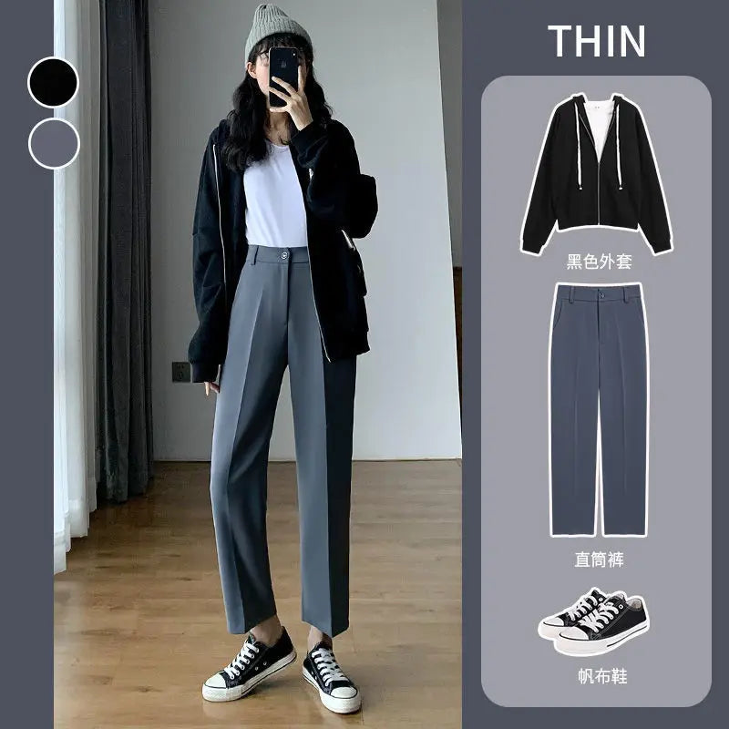 Trousers for Women Summer Women's Suit Pants 2024 White High Waist Fluid Korean Style Wide Leg Palazzo Straight Fashion Casual