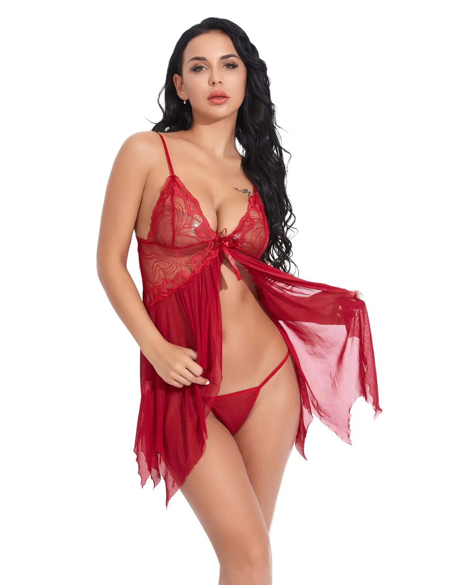 Sexy Lingerie Women Erotic Pajamas Hot Babydolls Lace Nightdress Sex Clothes Transparent Dress with Panties Nighties