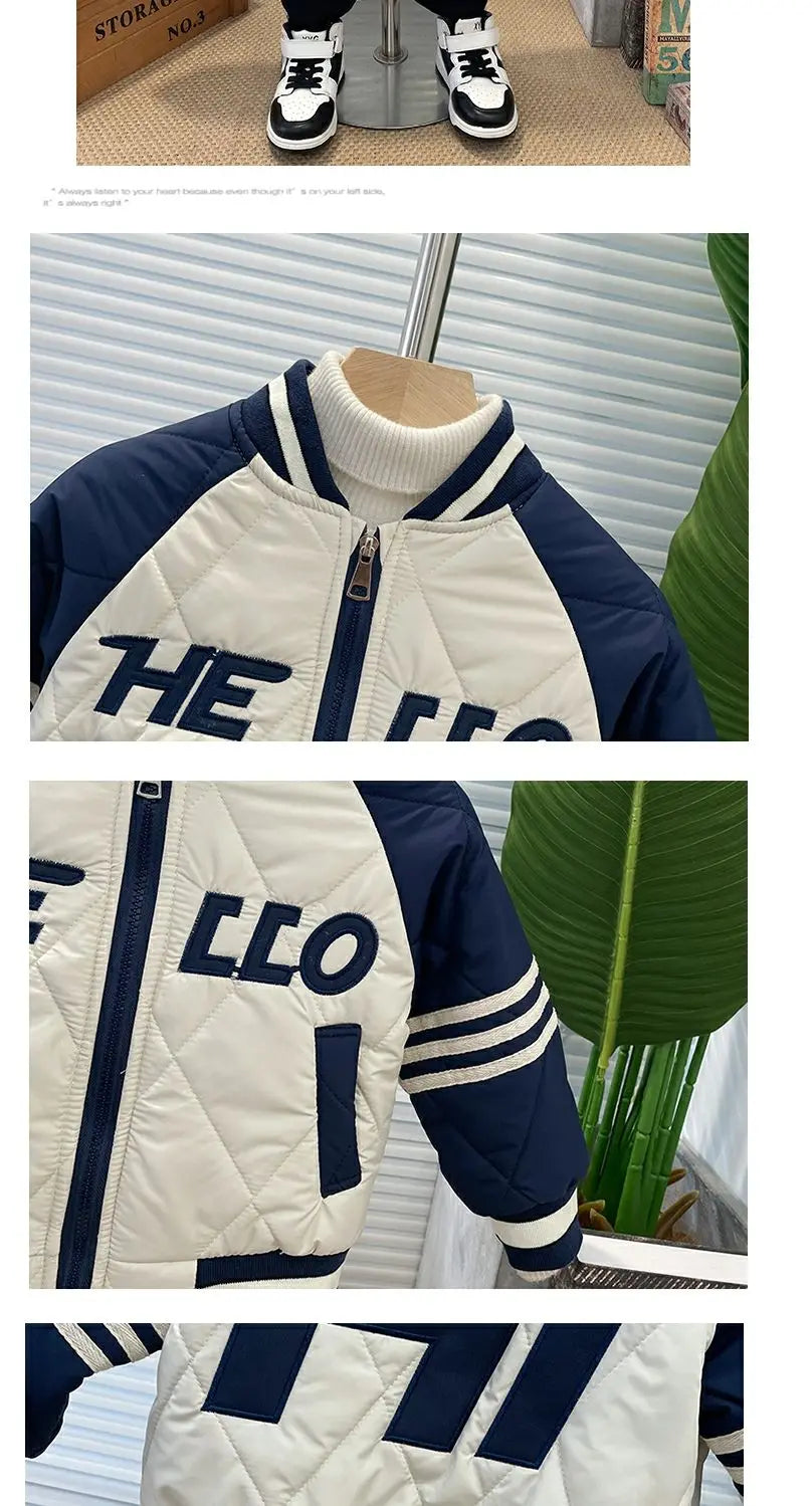 Boys Outerwear Winter Embroidery Fashion Thick Baseball Uniform Jacket Girl Kids Warm Coats Clothing Toddler Top Outfits 2-11Y