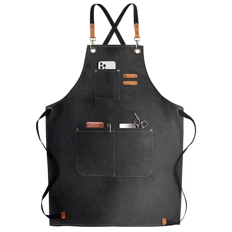 Kitchen Household Cooking Canvas Apron Can Wipe Hands Men Women Adult With Tool Pockets Oil-proof Waterproof Fashion Coffee Over