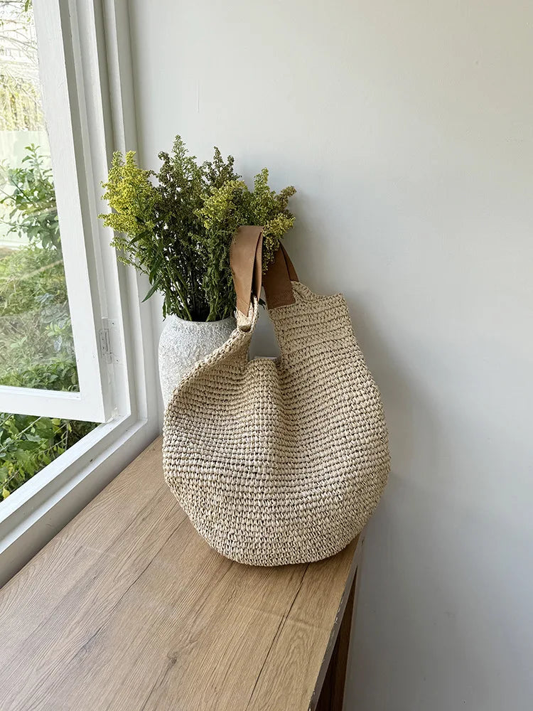 Handmade Woven Beach Bags For Women Handbag Large Capacity Travel Shoulder Bag Bohemian Straw Bag Vacation Shopper Tote Clutch