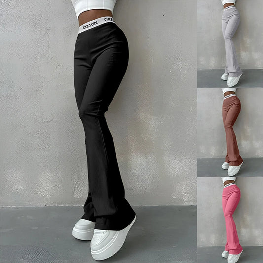 Women's Trousers Webbing Pants High-waisted Slim Casual Ladies Flared Trousers Fashion New Solid Colour Trousers Letter Printing