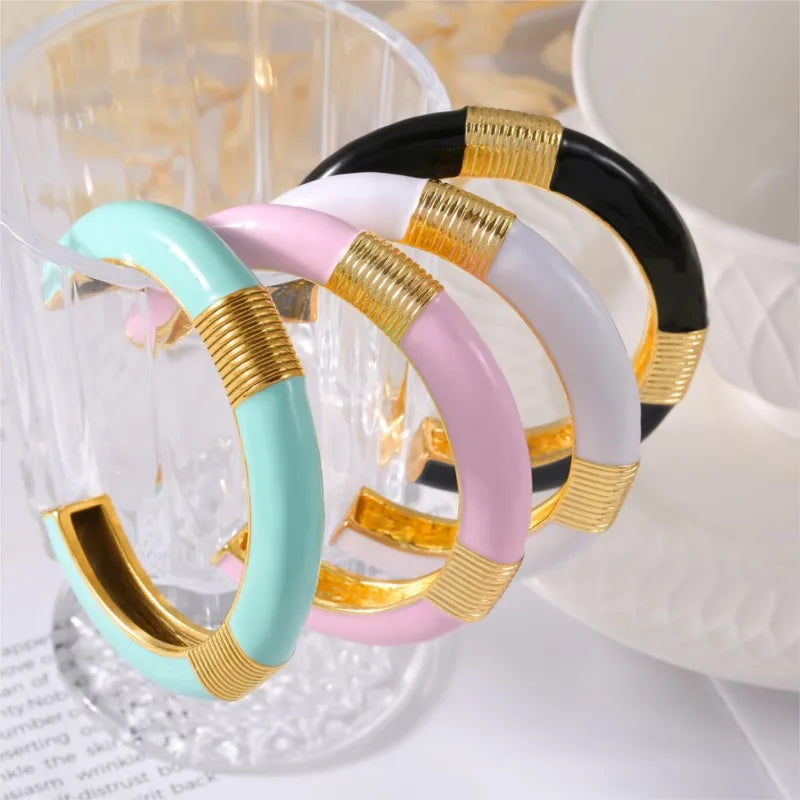 Vintage Enamel Bracelet Bangles For Women 18K Gold Plated Waterproof Women's Hand Bracelets Cuff Bangle Fashion Ladies Jewelry