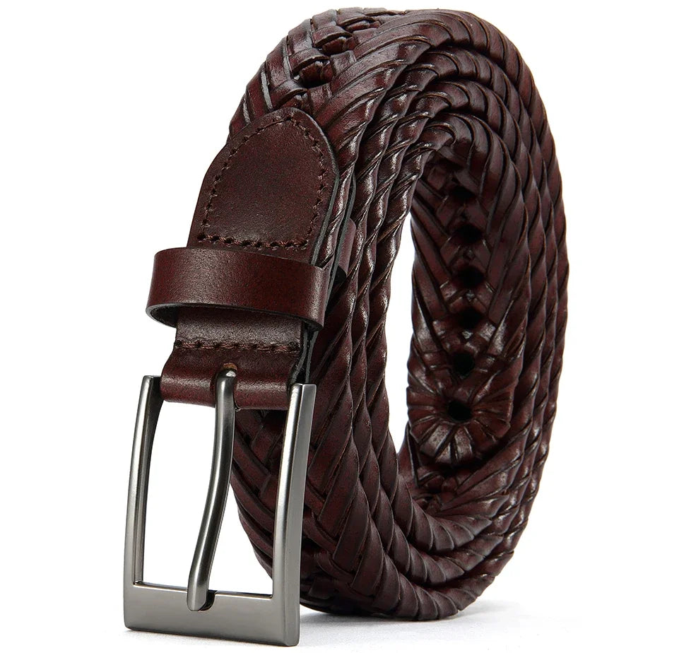 Men Belts Genuine Leather LONG Large Pin Buckle Metal Automatic Buckle High Quality Braided Vintage Casual for Jeans Women Strap