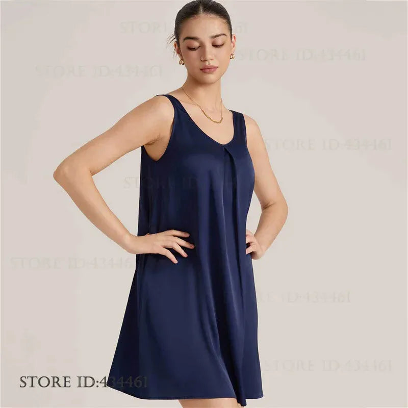 Women Nightgown Lingerie Ice Silk Sleepwear Sexy Nightshirt Sleeveless Night Dress Sleep Shirt Female Sexy Home Dress Loungewear