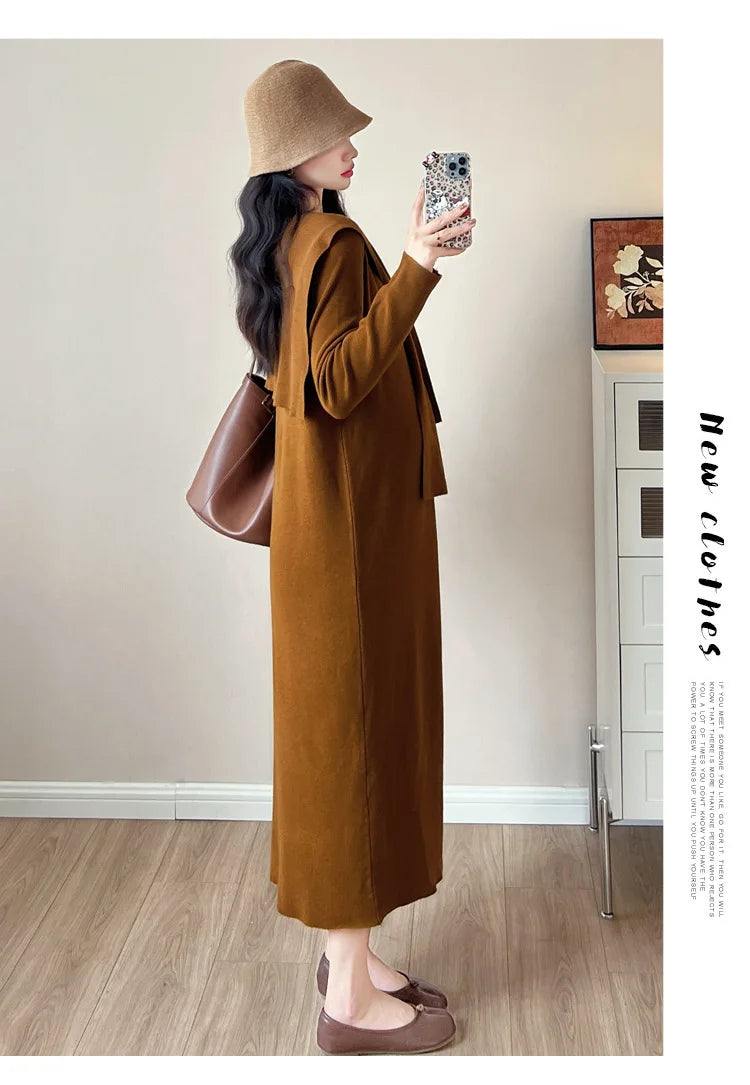 Maternity Dress for Pregnant Women  Knit Sweater Dress Cozy Loose Fit Elegant Autumn Pregnancy Outfit with Relaxed Vibes