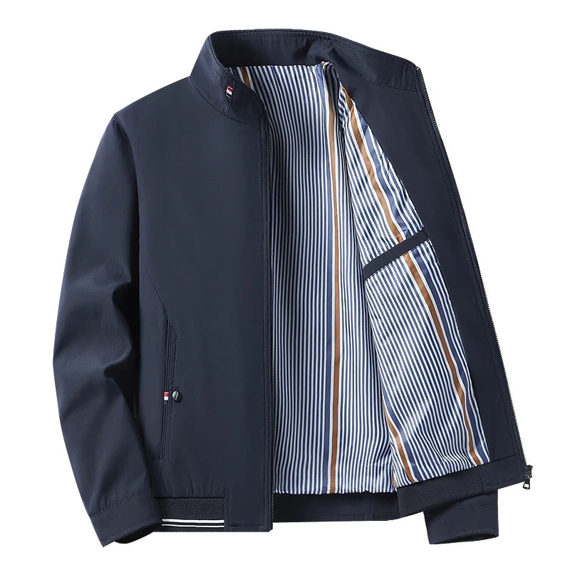 Blazer Jacket Men Casual Jacket Spring Autumn Workwear Stand Collar Zip Up Coats Men Lightweight Business Style Outerwear