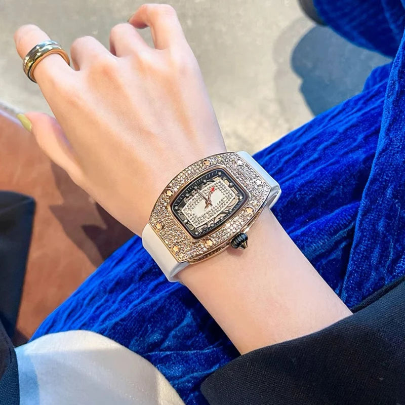 Watches for Women Silicone Sports Quartz Richard Tonneau Watch Girl's Diamond Wristwatch Reloj Mujer Elegante