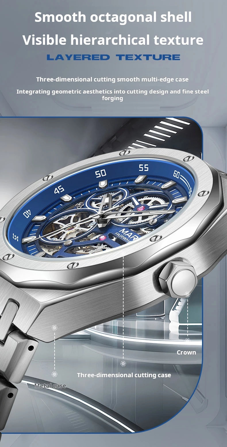FAIRWHALE Wristwatches Automatic Mechanic Wrist Watch for Men Casual Sports Clock with Luminous Hands relogios masculino