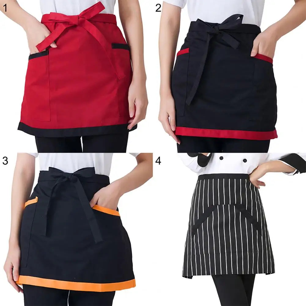 Kitchen Cooking Apron Unisex Striped Plaid Apron With Pocket Waterproof Men Women Waist Apron For Restaurant Bar Short Pinafore