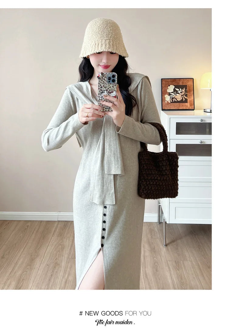 Maternity Dress for Pregnant Women  Knit Sweater Dress Cozy Loose Fit Elegant Autumn Pregnancy Outfit with Relaxed Vibes