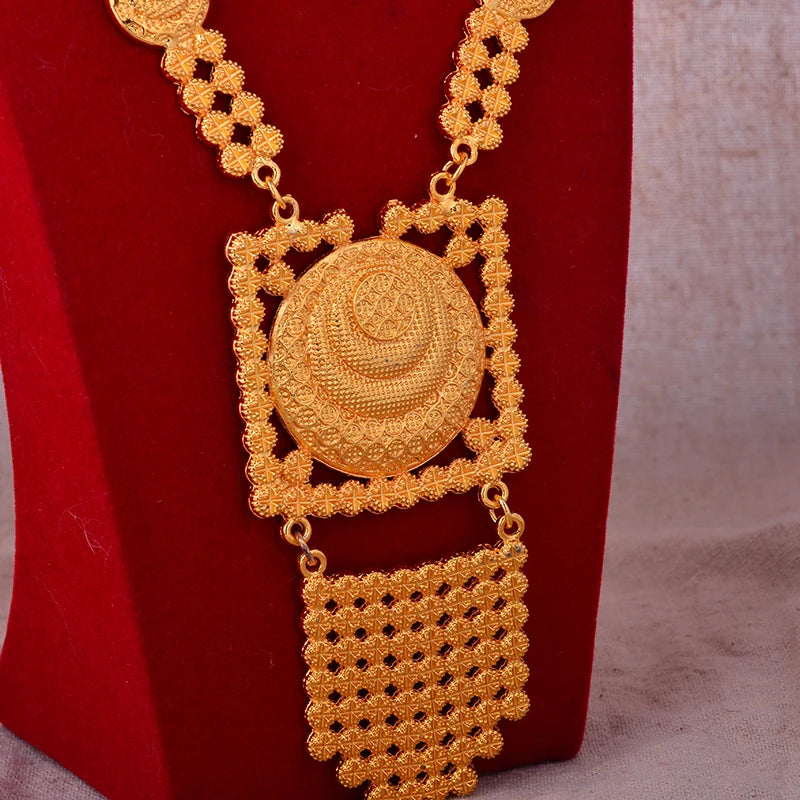 Dubai Fashion Bridal Jewelry Set Indian Wedding 24k Gold Plated Necklace&Earrings Set for Arab Party Gifts
