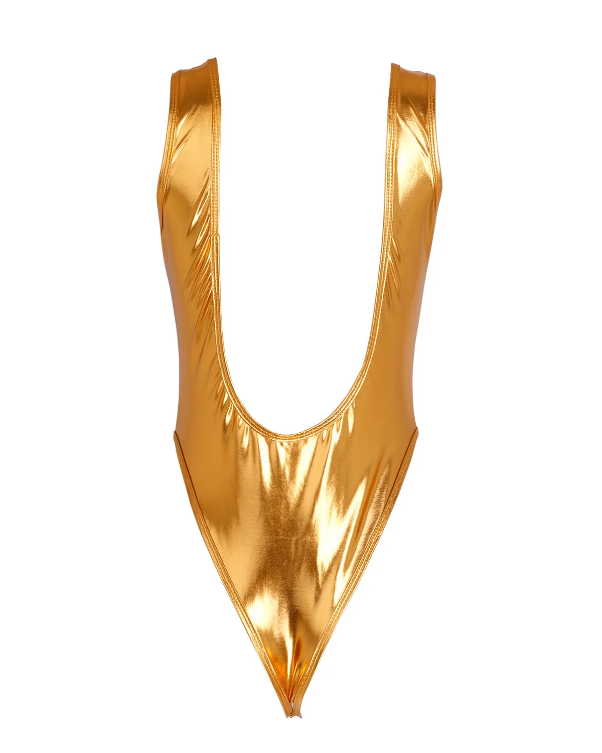 Women Sexy High Cut Bodysuit with Stocking Outfits Metallic Glossy Sleeveless Stretchy Tights One-piece Swimsuit Clubwear