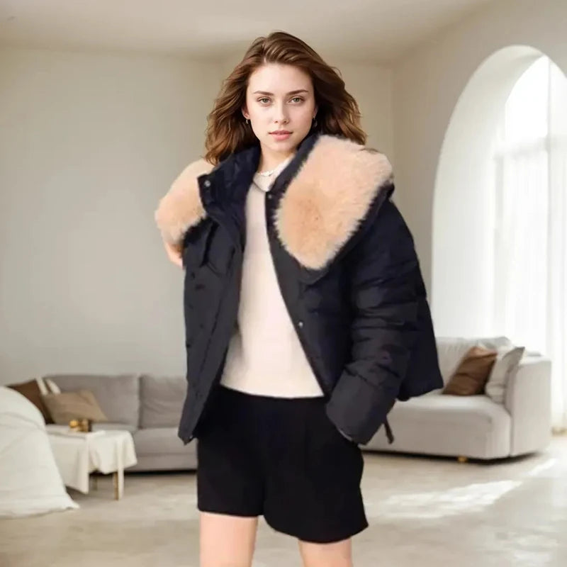 Winter Cotton Jacket For Women Solid Color Loose Simple Long Sleeved Warm Thick Jacket Fashion Lapel Pocket Long Sleeves Coat