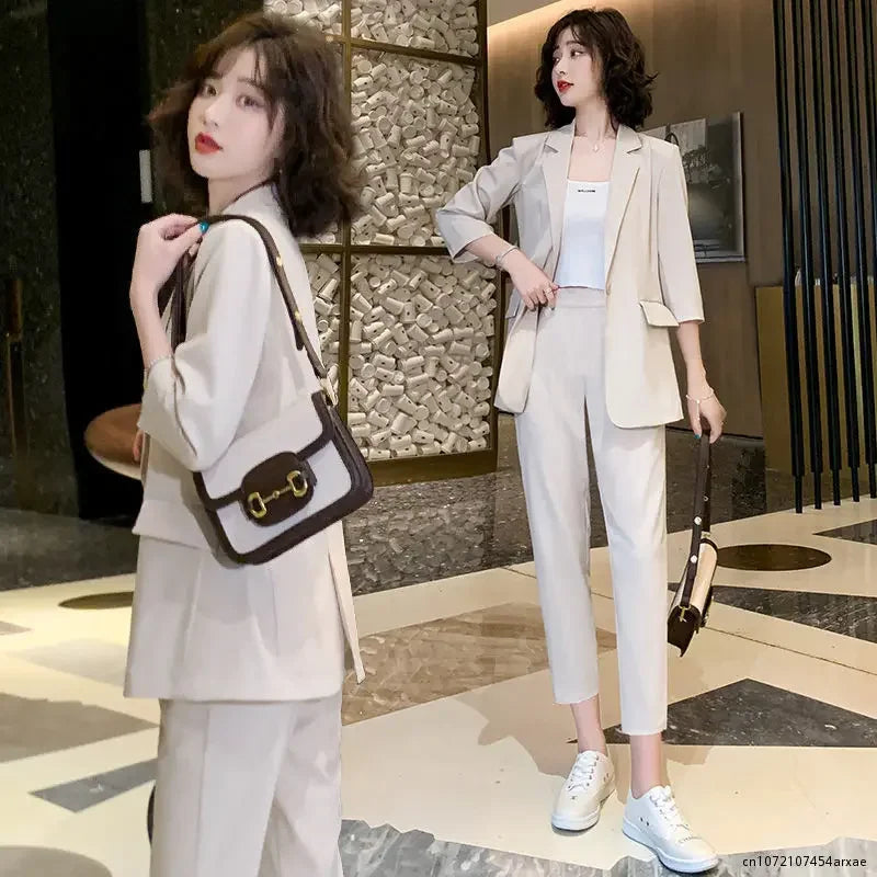 Women's Business Suit Summer New Fashion Temperament Casual Online Celebrity Business Suit Small Professional Suit Two Pieces