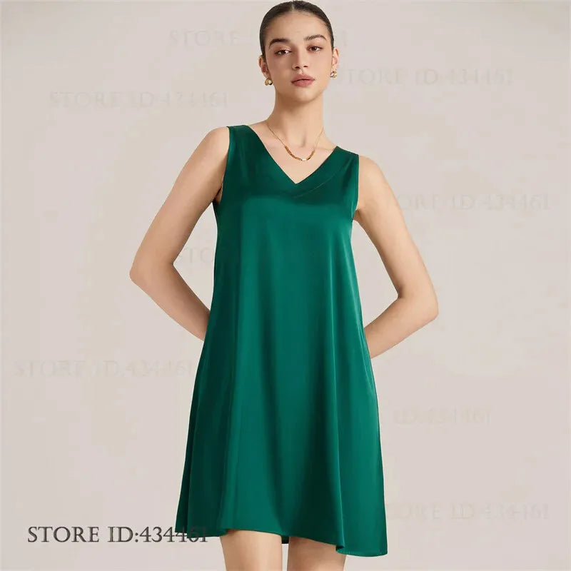 Women Nightgown Lingerie Ice Silk Sleepwear Sexy Nightshirt Sleeveless Night Dress Sleep Shirt Female Sexy Home Dress Loungewear