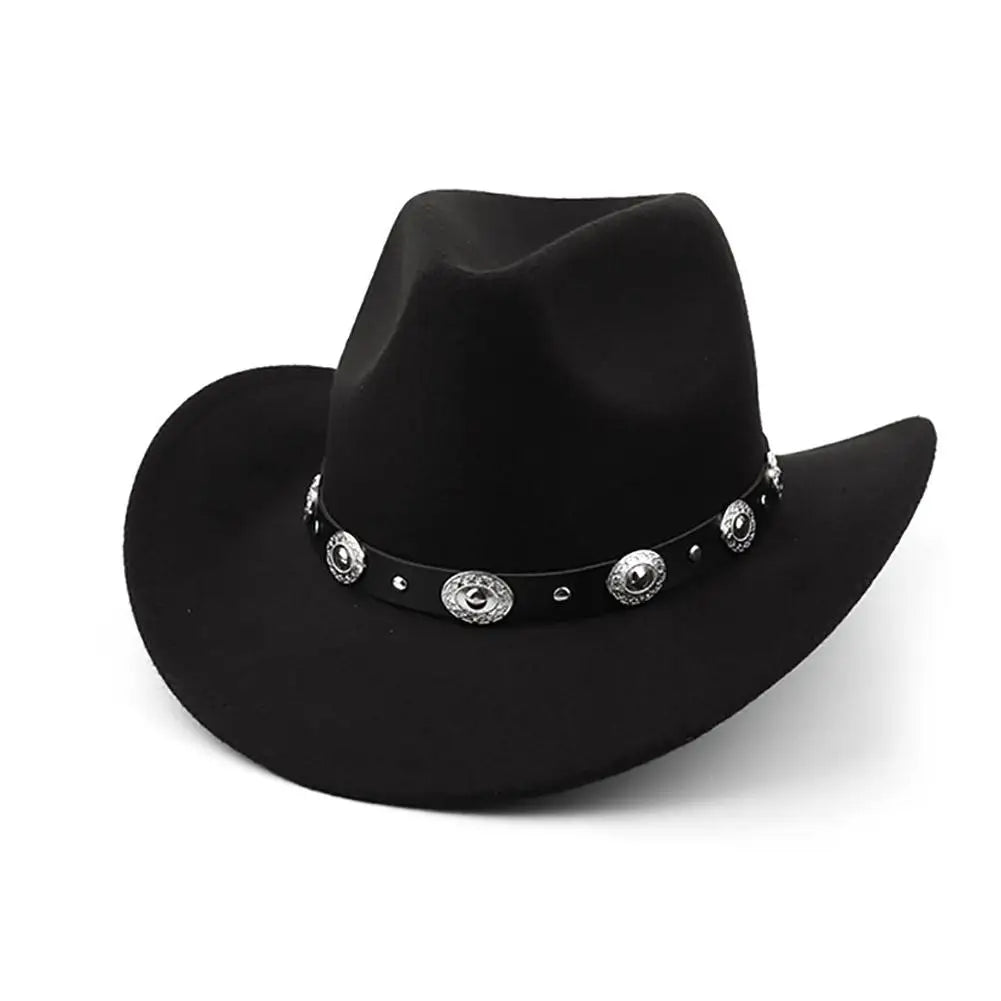 Felt Cowboy Hat for Women Men Rolled Wide Brim Cowboy Hats Western Hat with Buckle Belt Cowboy Cowgirl Hat