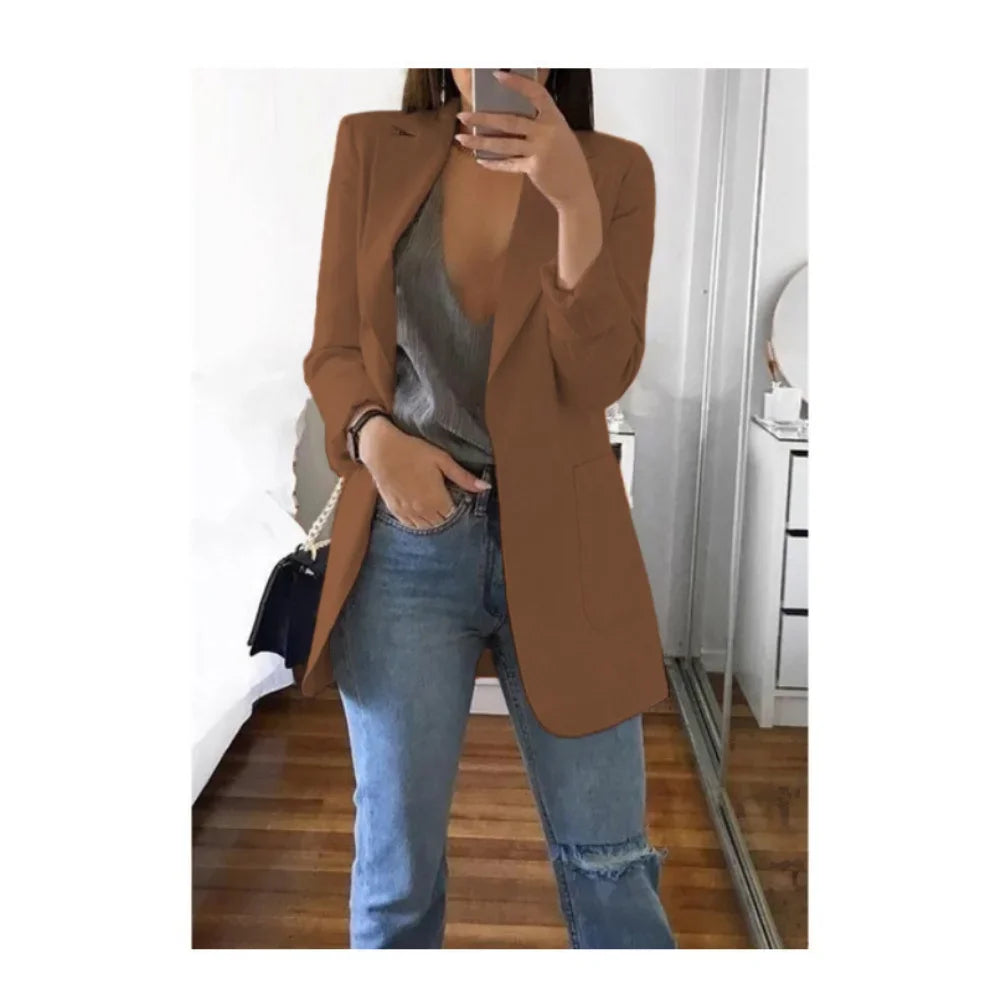 Blazer Women 2025 New Ladies Professional Office Lapel Cardigan Temperament ropa mujer Suit Jacket Casual Lady coat Solid coats