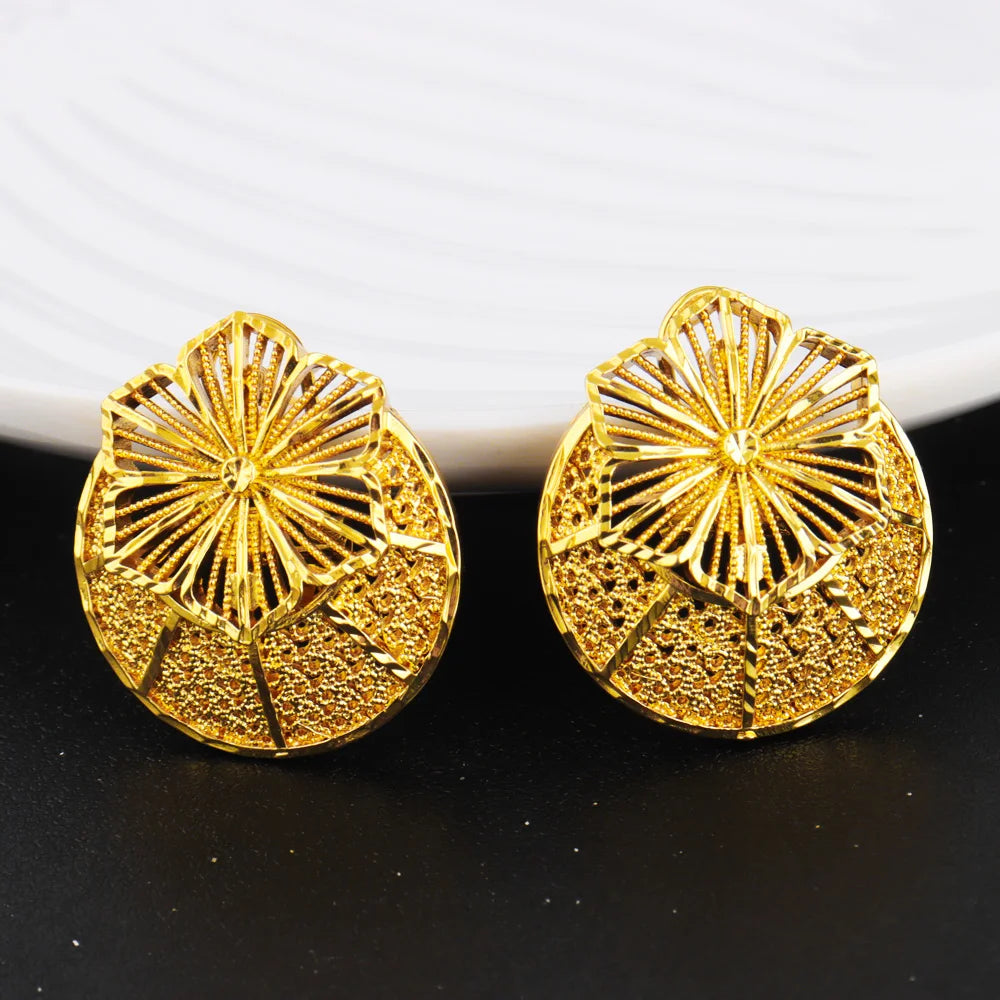 Nigerian Jewelery Set Wedding Jewelry For Women Dubai Gold Color Warped Geometry Necklace Earrings Bridal Wedding Party Gift