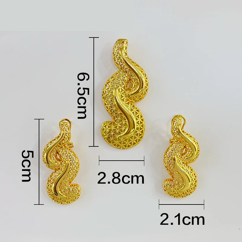 Dubai Golden Jewelry Sets for Women Luxury Italian Bridal Necklace Pendant Earrings Wedding Party Accessories Lady Gifts