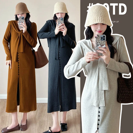 Maternity Dress for Pregnant Women  Knit Sweater Dress Cozy Loose Fit Elegant Autumn Pregnancy Outfit with Relaxed Vibes