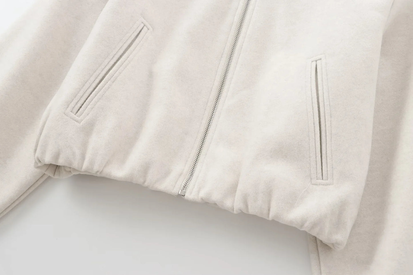 HXAO Outerwears Cropped Bomber Jacket Women Autumn Long Sleeve Faux Wool Coats For Woman Winter Zip Up Gray Beige Short Coats