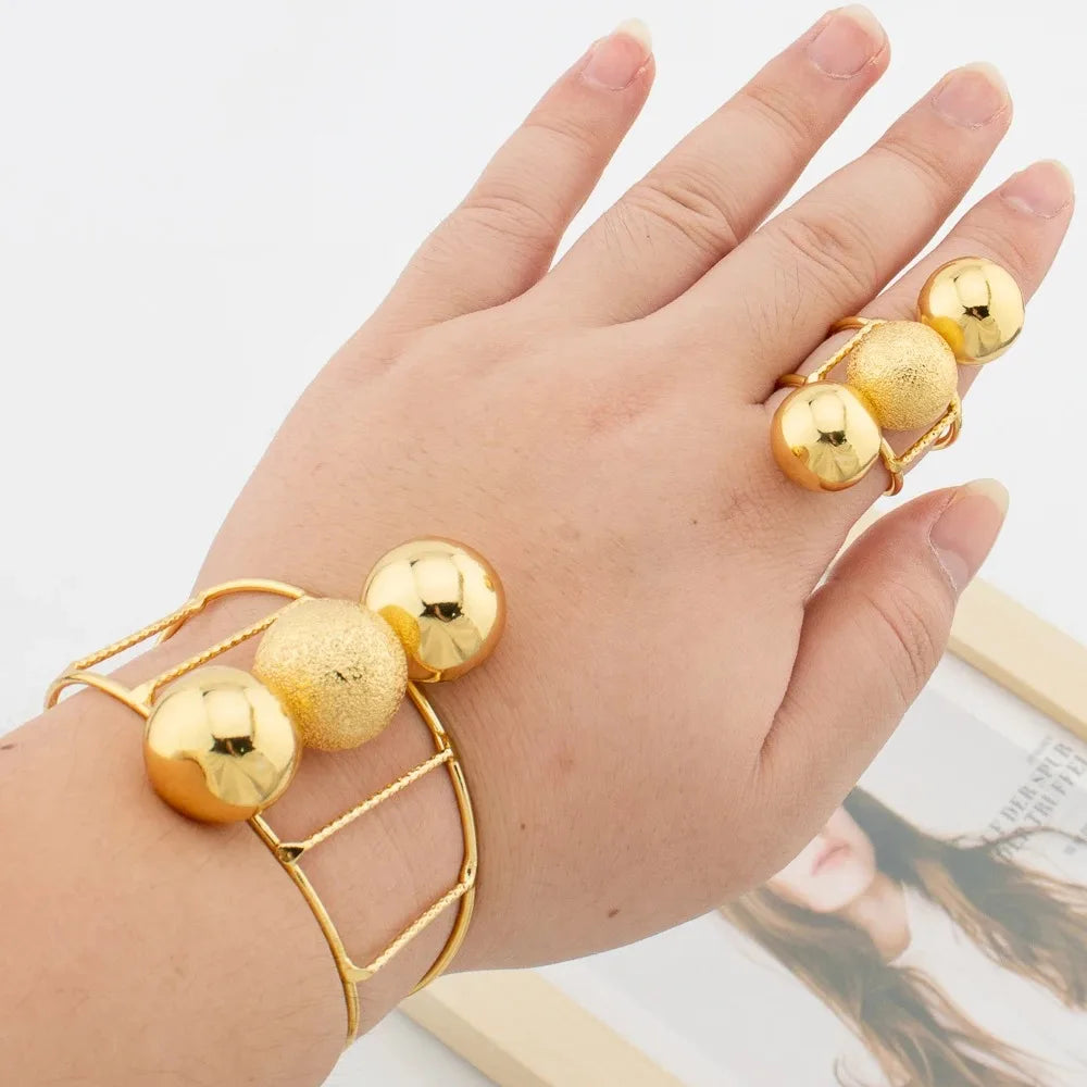 Stainless Steel Beads Bangle Rings for Women Gold Plated Geometric Ball Bead Open Ring Waterproof Aesthetic Punk Jewelry