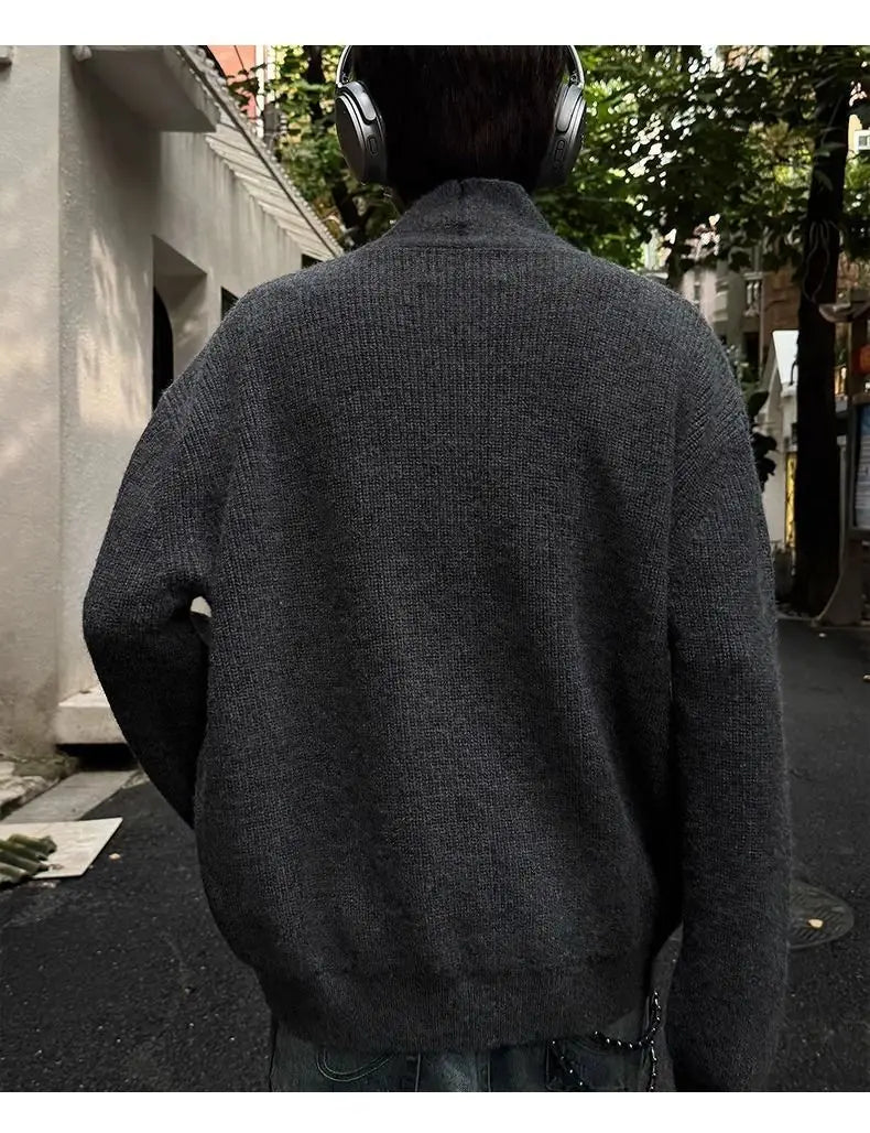 Sweater and Sweater Jacket Men's Autumn Cardigan Solid Color Versatile Relaxed Lazy and High-end Top Couple's Jacket