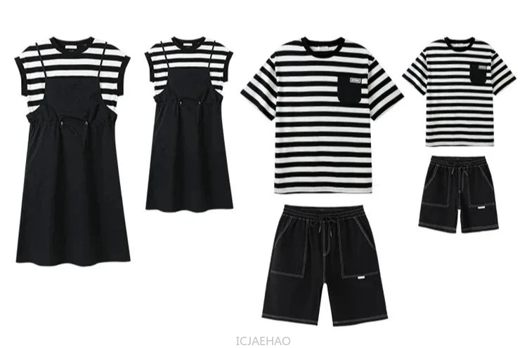 Dress 2025 Woman Family Couple Matching Clothes Parent-child Mom Daughter Dress Dad Son T Shirt Sibling Brother Sister Outfits