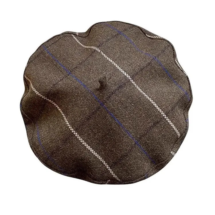New Berets for Women in Autumn Winter British Inspired Checkered Design UFO shaped Face Slimming Retro Elegant Painter Hats
