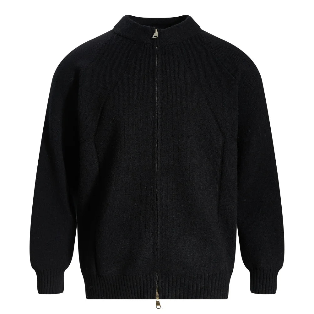 Spliced Sweatercoat Mens Autumn Winter Casual Loose Raglan Sleeve Stand Collar Long Sleeve Knitted Sweater Outerwear Man