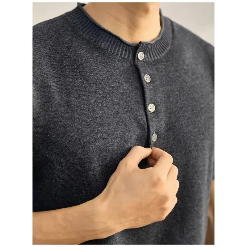 Sweater for Men Pullovers Old Money Man Knitwear Short Sleeve Knit Jumpers Solid Cotton High End Casual Vintage Sweaters 2025