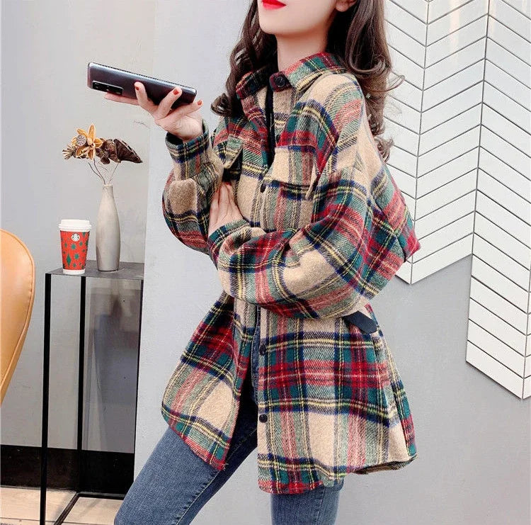 Jacket for Women Check Spring Autumn Vintage Coats Woman 2025 Trend Luxury Long Sleeve Casual Clothing Promotion Youthful Offer