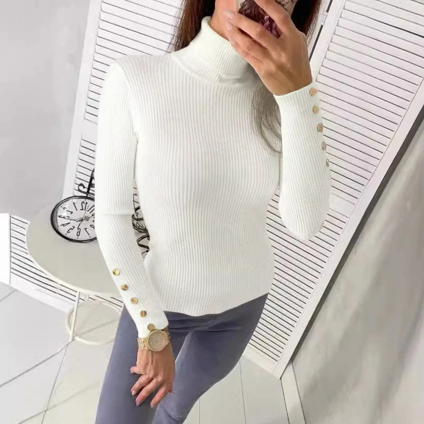 Elegant Sweaters Woman Sueter Negro Sueter Feminino Women's Autumn High Neck Pullover Knitted Sweater New  Tops Mujeres Juvenil