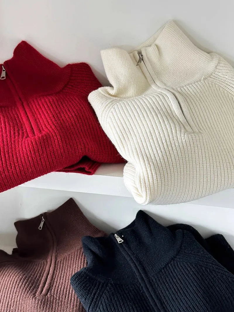 Sweater Pullover Women Autumn Winter 2025 New Zipper Underlay Loose Short Style Popular Premium Sweater Female Tops