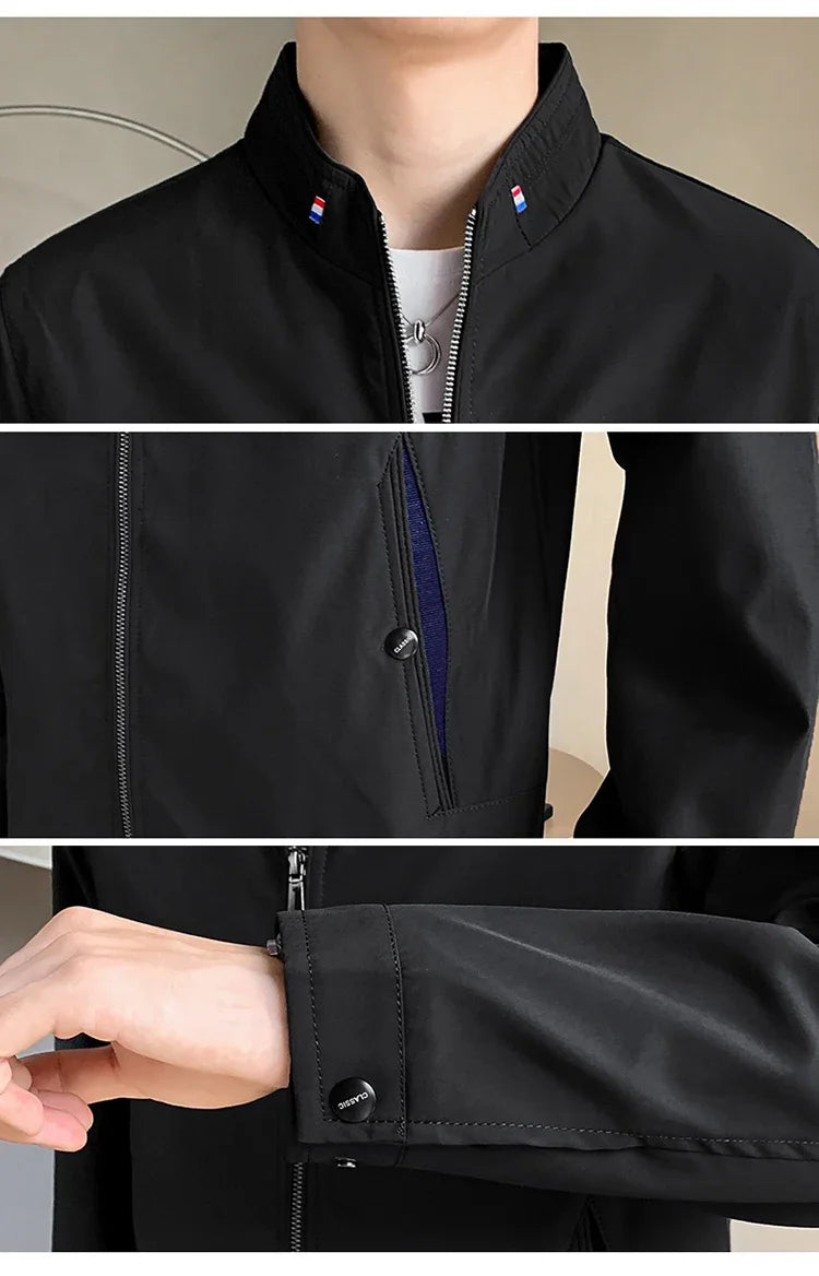 Blazer Jacket Men Casual Jacket Spring Autumn Workwear Stand Collar Zip Up Coats Men Lightweight Business Style Outerwear