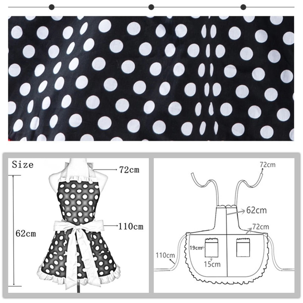 Kitchen Cooking Apron Retro Polka Dot Aprons Ruffle Side Vintage Cooking Aprons with Pockets Adjustable Kitchen Aprons for Women