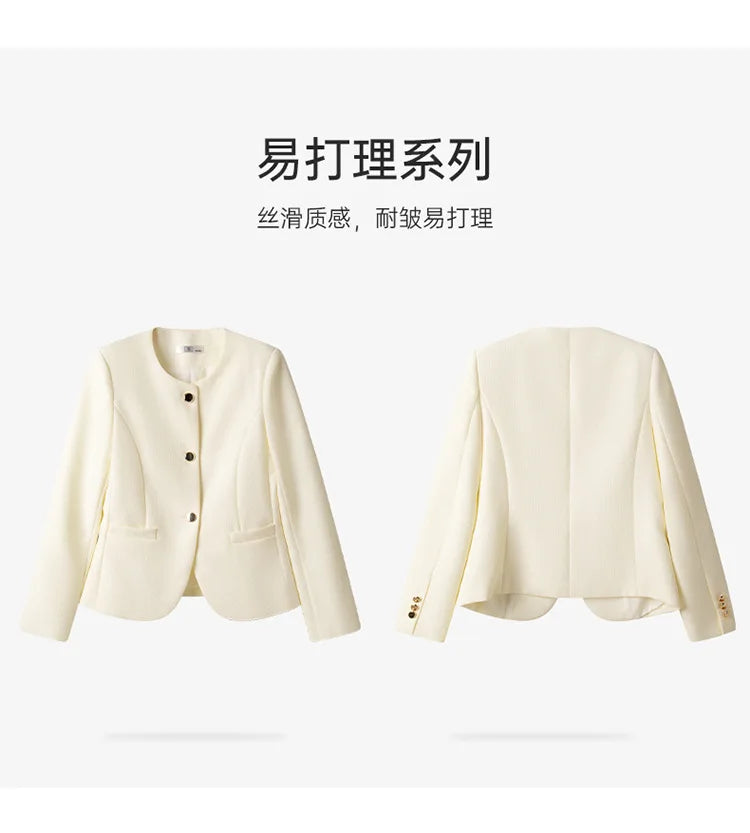 High quality blazer for women short jacket single breasted O neck spring autumn elegant office clothes pink yellow blue white