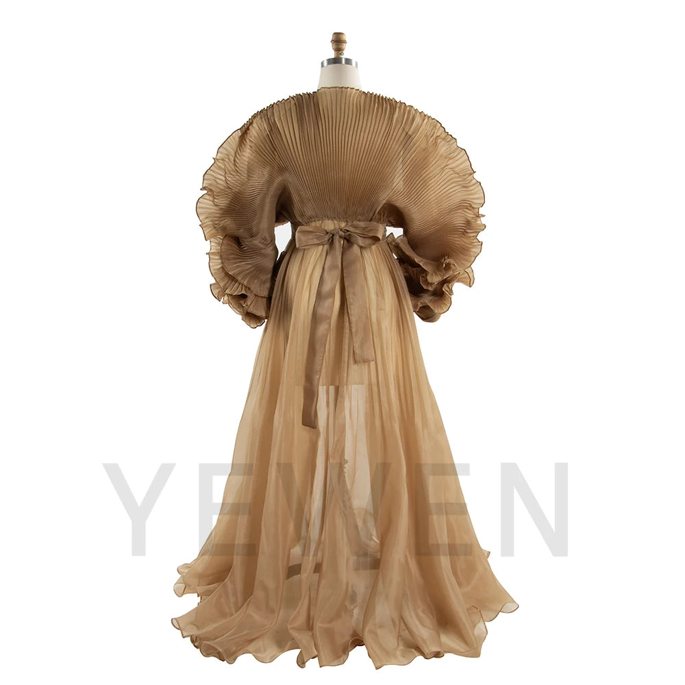 Maternity Dress for Pregnant Women for Photo Shoot V Neck Pleated Organza Long Flowy Maternity Dresses for Pregnant Photography
