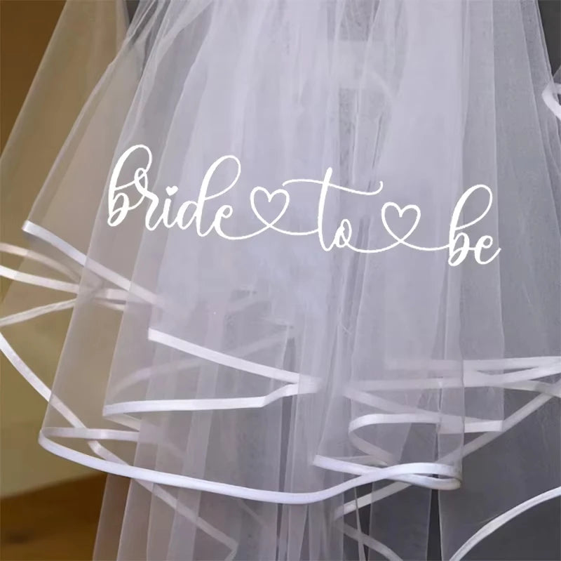 Custom Your Name Bride to Be white short Veil Bachelorette Hen Party bridal shower beach rustic Wedding decoration Future Gift