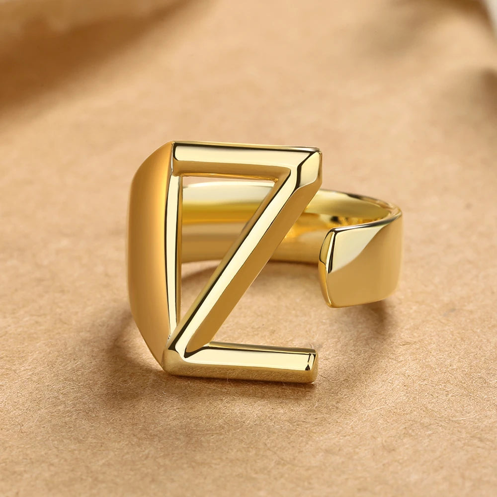 26 English Letters 925 Silver Ring Joint Fashion Personality Retro Index Finger Ring Opening 18K Gold Ring