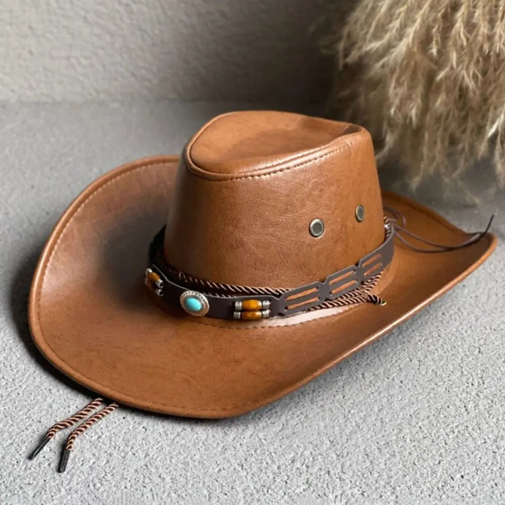 Hat Vintage Sombrero Hombre For Men For Women Faux Leather Drawstring Travel Cowboy Hat Women Cap Fisherman Hat Bucket cap
