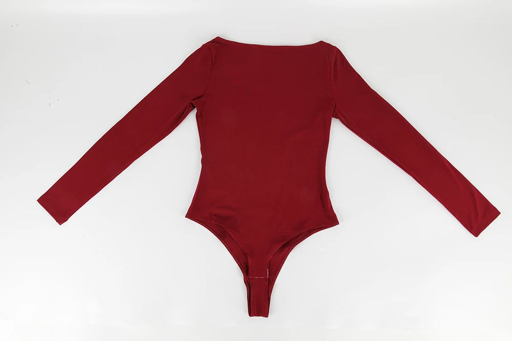 Women's Round Collar Elastic Bodysuit Long Sleeve Jumpsuit Shapewear Shaper Lady Sexy New Female Warm Clothes Autumn Winter