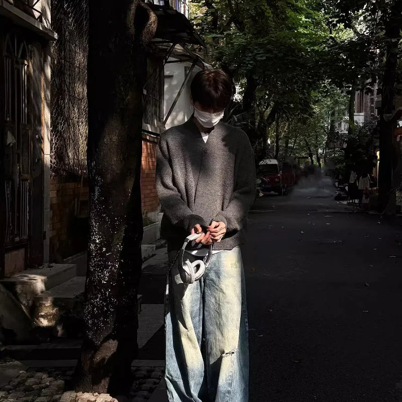 Sweater and Sweater Jacket Men's Autumn Cardigan Solid Color Versatile Relaxed Lazy and High-end Top Couple's Jacket